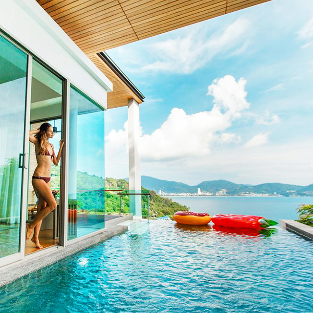 【普吉岛】卡利姆湾温德姆海景别墅！120㎡ 两室一厅半山海景别墅，房内自带无边泳池！