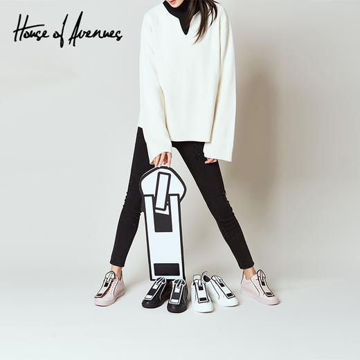 house of avenues新款女单鞋小白鞋创意拉链头内增高休闲鞋3890 商品图4