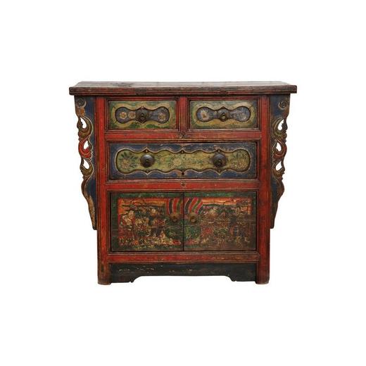 清晚期杨木古董家具三屉二门画柜五彩柜玄关柜Q12030004150 Antique Poplar wood Cabinet 商品图0