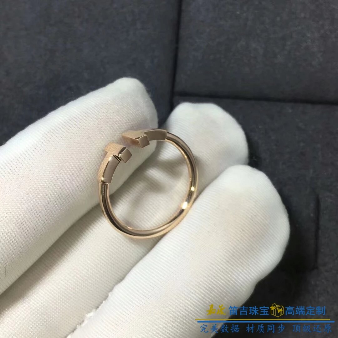 t芙尼无钻光金双t戒指