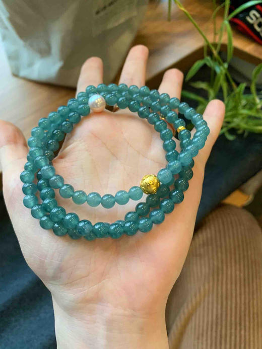 收藏级108颗老坑冰种蓝水翡翠佛珠。 商品图3