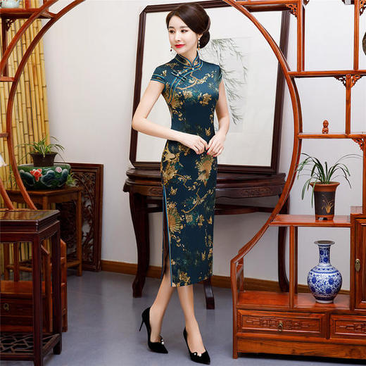 改良修身，丝绸双层旗袍YM-84502 商品图0