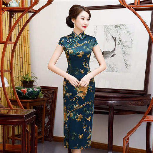 改良修身，丝绸双层旗袍YM-84502 商品图1