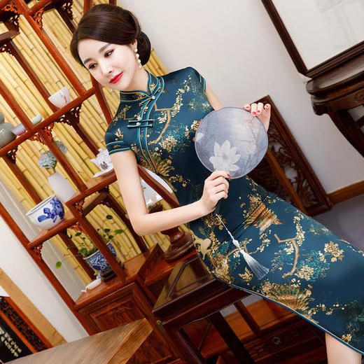 改良修身，丝绸双层旗袍YM-84502 商品图3