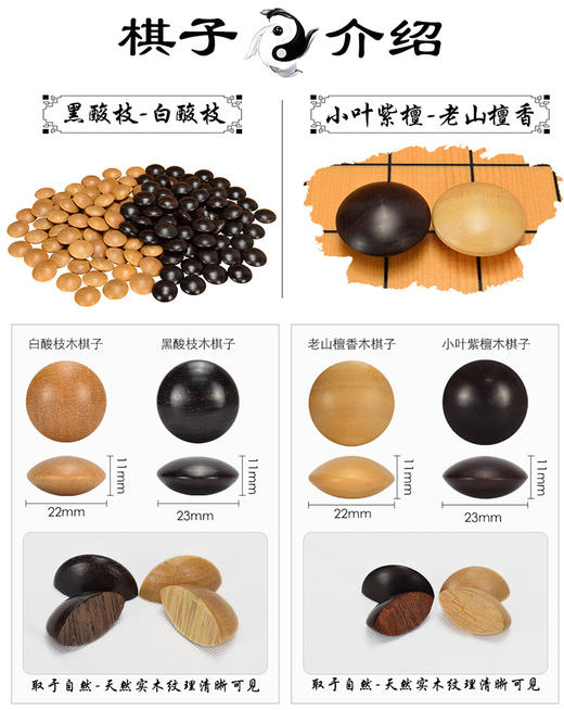 天然香气 双面凸木棋子 小叶紫檀+老山檀香棋子+香花梨木罐+红酸枝外盒 商品图2