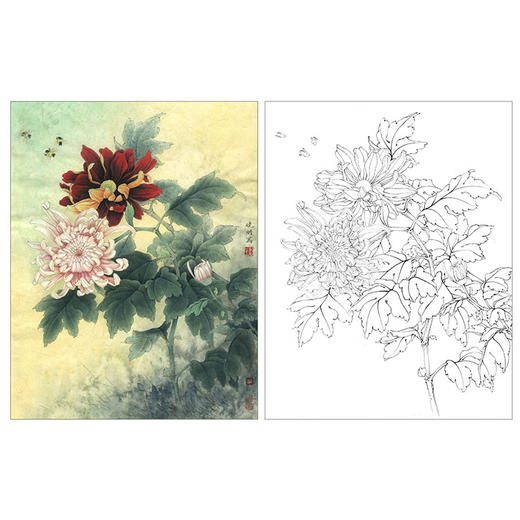 李晓明工笔花鸟白描底稿-梅兰竹菊四册页之四-斗方小品册页-K127 商品图0