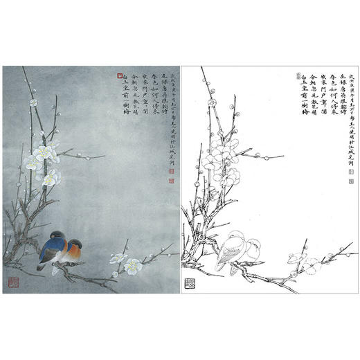李晓明工笔花鸟白描底稿-梅兰竹菊四册页之一-斗方小品册页-K124 商品图0