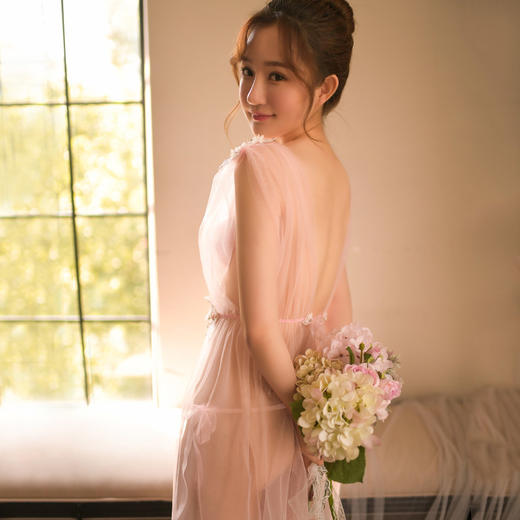 霏慕唯美飘逸透视绑带长款睡裙7803 商品图4