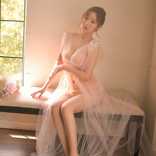 霏慕唯美飘逸透视绑带长款睡裙7803 商品图3