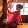 霏慕印花雪纺开襟低领印花和服7061 红色 商品缩略图3