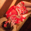 霏慕印花雪纺开襟低领印花和服7061 红色 商品缩略图1