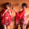 霏慕印花雪纺开襟低领印花和服7061 红色 商品缩略图0