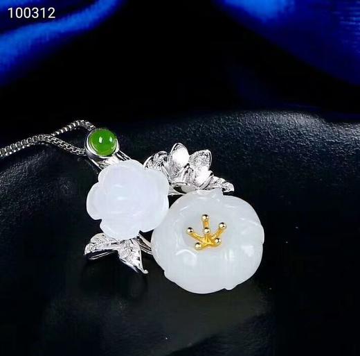s925银镶和田玉玫瑰花吊坠 商品图3