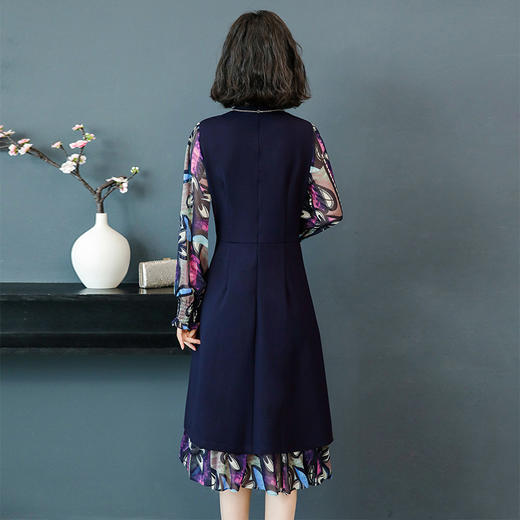 HZN-2019新款女装长袖修身淑女假两件印花连衣裙TZW 商品图2