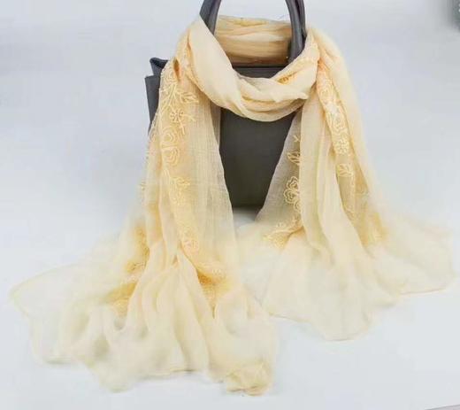 新款鳄鱼皱绣花脏染丝巾 100*200cm 11色可选 商品图1