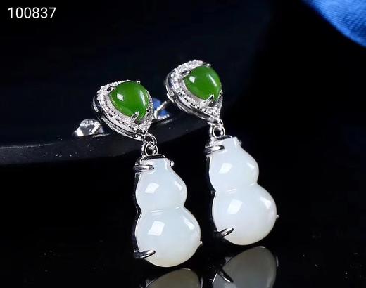 s925银镶和田玉白玉葫芦耳环 商品图0