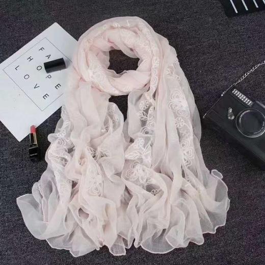 新款鳄鱼皱绣花脏染丝巾 100*200cm 11色可选 商品图3