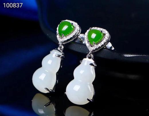 s925银镶和田玉白玉葫芦耳环 商品图3