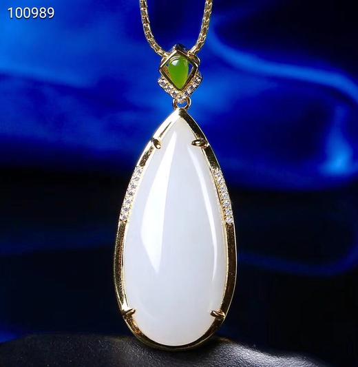 s925银镶和田玉羊脂玉水滴吊坠 商品图0