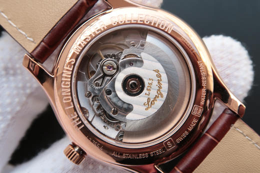 MKS浪琴名匠L2.755.8.78.3，瑞士2836自动机械机芯，材质：18k玫瑰金镀金，表径：38.5毫米，表壳厚度：10毫米，男士手表，皮表带，透底 商品图8