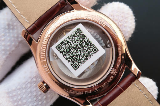 MKS浪琴名匠L2.755.8.78.3，瑞士2836自动机械机芯，材质：18k玫瑰金镀金，表径：38.5毫米，表壳厚度：10毫米，男士手表，皮表带，透底 商品图9