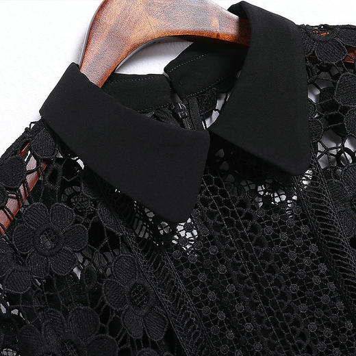 HZN-2019春夏新款显瘦收腰气质过膝黑色蕾丝连衣裙TZW 商品图3