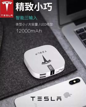 特斯拉id限量 led电显 power bank便携式12000mah毫安充电宝