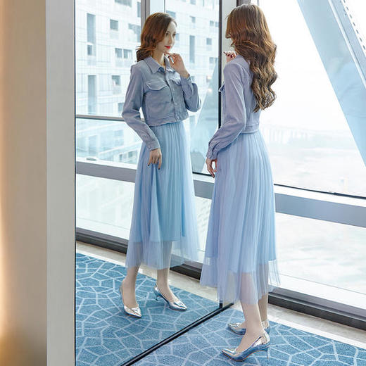 DSD2019新款女装春秋网纱连衣裙很仙的外套配吊带长裙子套装两件套HT6961 商品图1