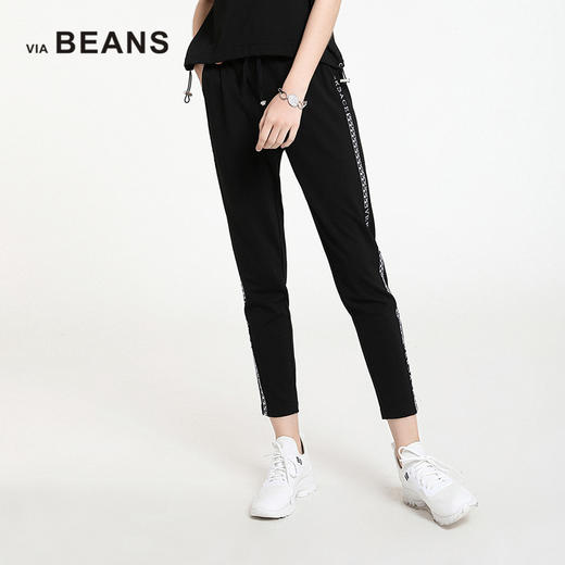 VIA BEANS  弹力腰绣回纹字母长裤    8022100057 商品图0