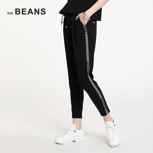 VIA BEANS  弹力腰绣回纹字母长裤    8022100057 商品图1