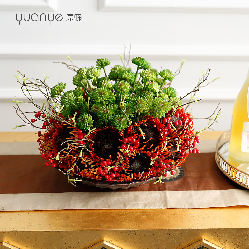 原野红烟花菊假花仿真花客厅花束装饰塑料花室内摆设家居摆件盆装