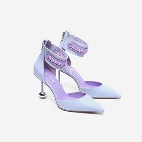 lostinecho2019女春款玛瑙珠腕带尖头侧空宴会细高跟女鞋单鞋