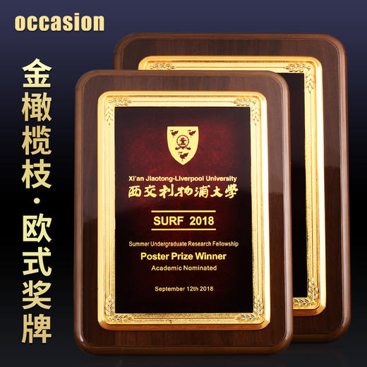 橄榄枝木质奖牌定制定做水晶授权牌制作金属牌匾刻字定做荣誉证书 商品图0