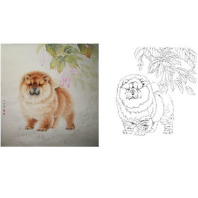 工笔动物白描底稿-李保山-狗《望》-斗方小品册页-多种白描尺寸可选-EL25
