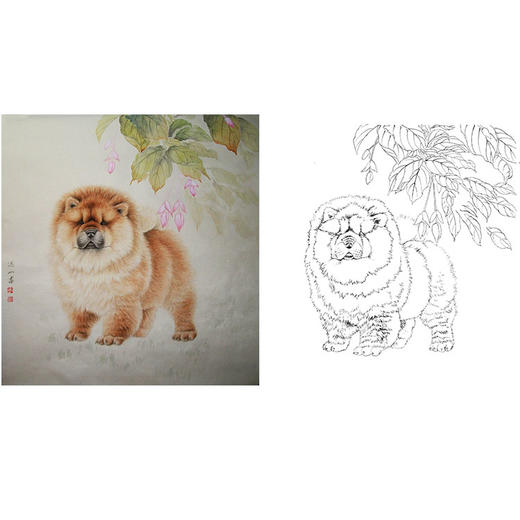 工笔动物白描底稿-李保山-狗《望》-斗方小品册页-多种白描尺寸可选-EL25 商品图0