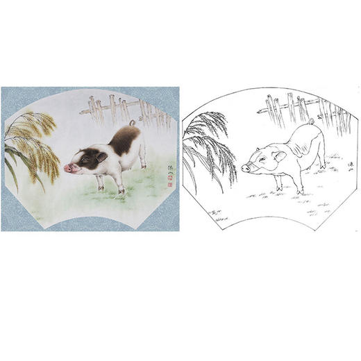 工笔动物白描底稿-李保山-猪《话丰年》-斗方小品册页-多种白描尺寸可选-EL15 商品图0