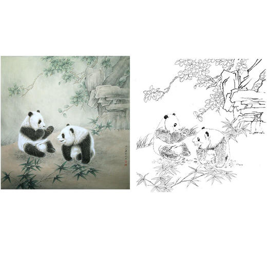 工笔动物白描底稿-李保山-熊猫-斗方小品册页-多种白描尺寸可选-EL28 商品图0