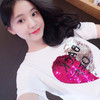 【可翻转变色亮片、心形设计 网红同款】少女风 抖音ins超火变色爱心亮片t恤上衣 商品缩略图1