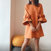 AtelierMissLu / Paola-加州橘袖口趣味褶皱连身裙 商品缩略图1