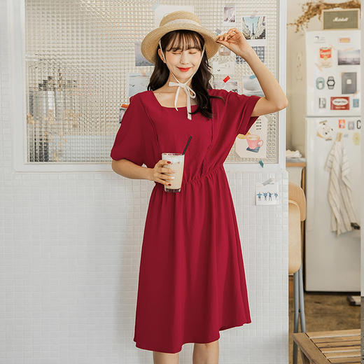 韩都衣舍2019夏装新款女装韩版气质方领红色仙女裙连衣裙LZ8729烎 商品图2