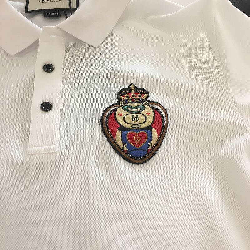 creaform 19春夏新款猪猪侠刺绣印章胸标简约polo gh99057 白