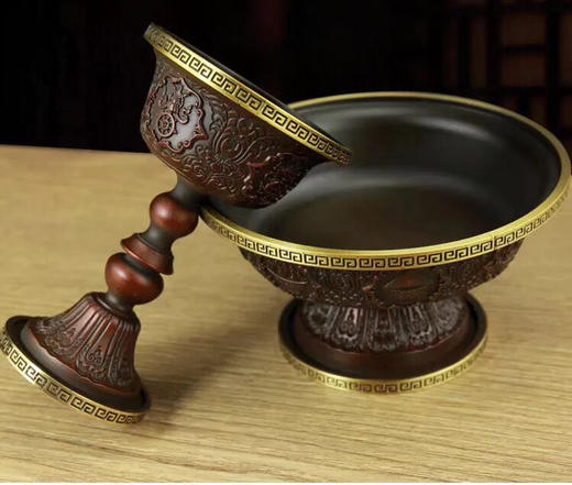 纯铜护法杯 吉祥八宝精品供杯佛堂供品法器佛具供水护法 八吉祥浮雕护法杯 商品图7