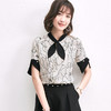 【衬衫】。夏季韩版时尚外贸女装职业OL上衣宽松显瘦短袖印花雪纺衬衫女 商品缩略图0