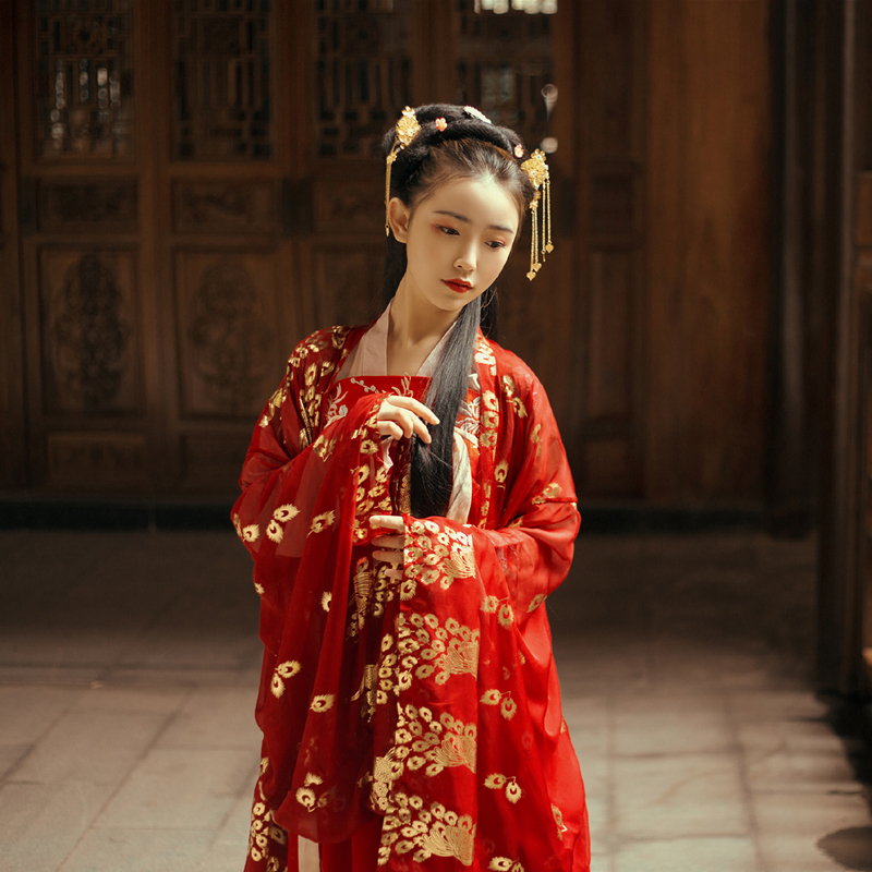 汉服女中国风红色古装齐胸襦裙飘逸清新淡雅仙女裙春装汉服女改良