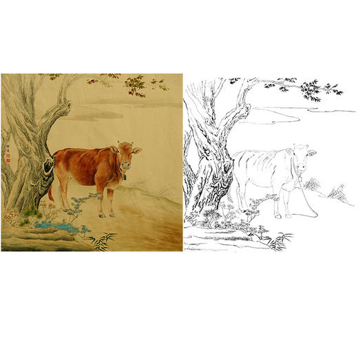 工笔动物白描底稿-孙锡之作品十二生肖-牛-斗方小品册页-SY02 商品图0