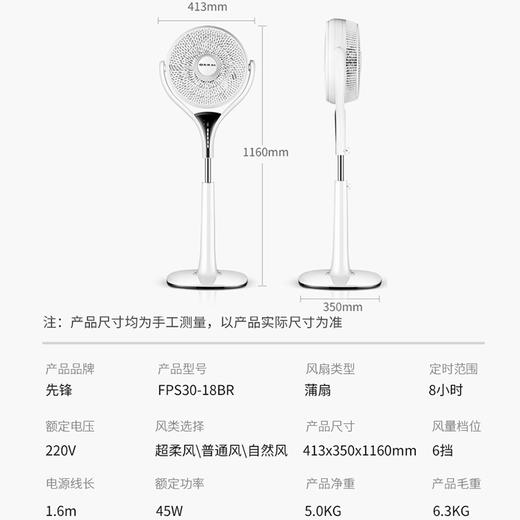 先锋（Singfun）遥控电风扇蒲扇空气循环扇智能落地扇升降转页扇DP1802 商品图1