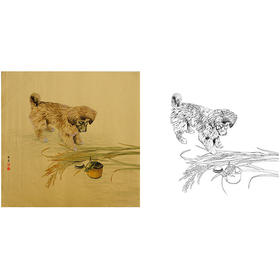 工笔动物白描底稿-孙锡之作品十二生肖-狗-斗方小品册页-SY11