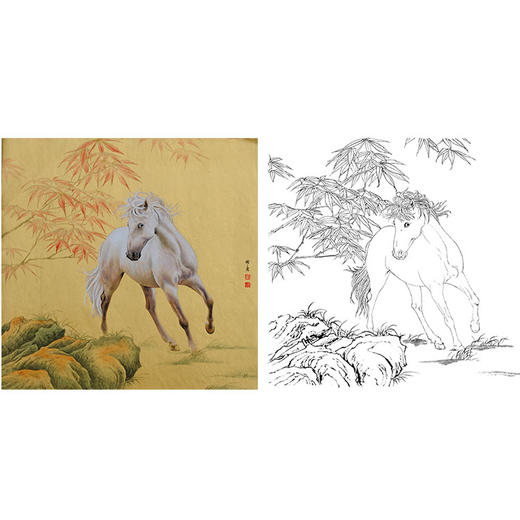 工笔动物白描底稿-孙锡之作品十二生肖-马-斗方小品册页-SY07 商品图0