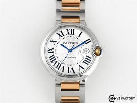 V9卡地亚18K包金蓝气球42mm黄间金钢带款，40丝厚金包金刮花不露白不退色，原装机械机芯，印花钢印齐全，一比一开模配件通用原装