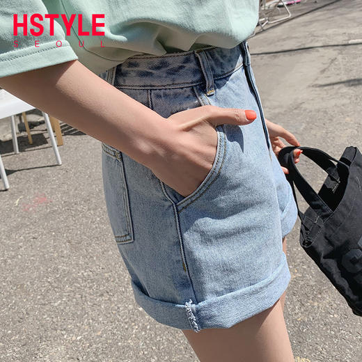 韩都衣舍2019韩版女装夏装新款高腰直筒显瘦牛仔短裤PC8975晽0425 商品图1